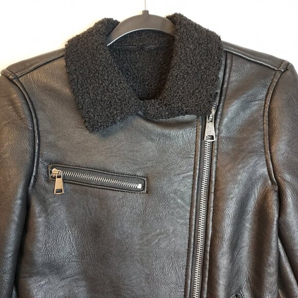 AC Luxury Collection Leather Shearling Jacket Women’s S Black Moto Made in Italy - Picture 2 of 15